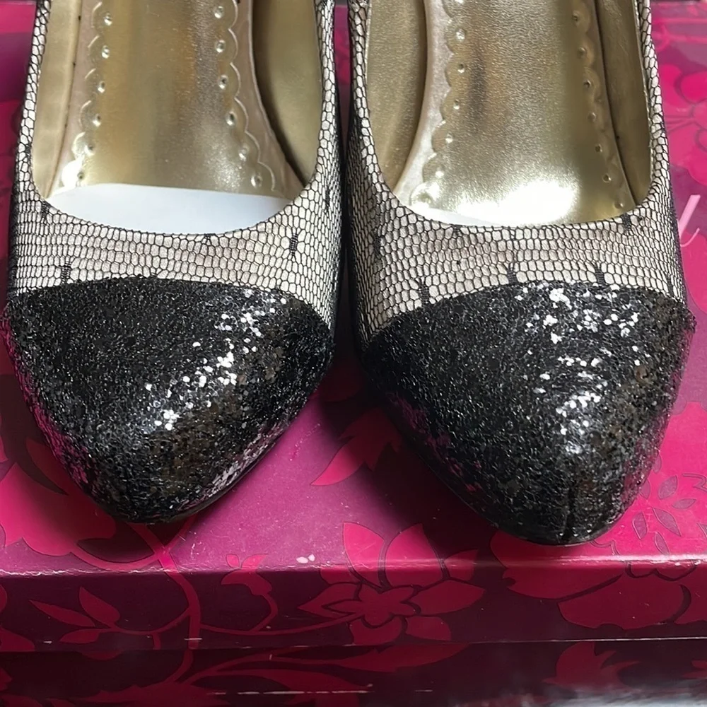 LULU Townsend Pumps 'Vivian' Fishnet & Sparkle Stiletto heel size 8.5